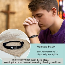 Officentra American Flag Cross Bracelet for Boys, Inspirational Religious Bible Verse Bracelets Braided Rope Adjustable Easter First Communion Confirmation Baptism Jewelry Gifts for Teens Grandson