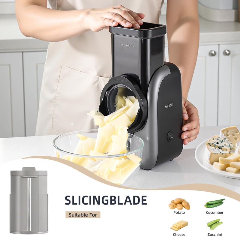 Electric Cheese Grater, Rotary Vegetable Slicer with 4 Interchangeable Drum