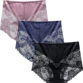 BLKDOTS Women's High Waist Lace Panties 3 Pack, multicoloured, M
