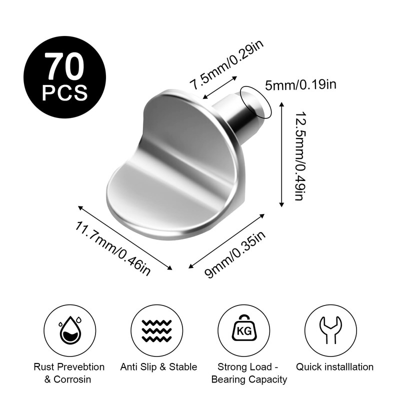 Asheyya 70 Pcs Shelf Support Pegs, 5 mm L Shape