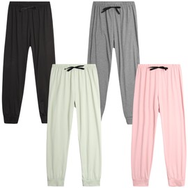 Sweet Hearts Girls' Sweatpants - 4 Pack Super Soft Athletic Performance Jogger Pants: Made in USA (7-16) , Size 7-8, Black/Heather Grey/Light Pink/Sage