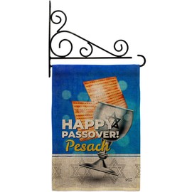 Angeleno Heritage Happy Passover Pesach Burlap Garden Flag Set Wall Holder Religious Wine Celebration Festival Holiday Jewish Hanukkah David House Banner Small Yard Gift Double-Sided, Made in USA
