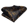 Hi-Tie Mens Black Gold Tie and Handkerchief Set Silk Floral