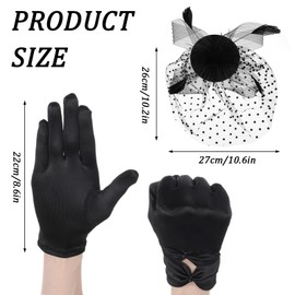 Grevosea Fascinators Hats for Women, Black Veil Tea Party Hat and Gloves 20s 50s Headpiece for Tea Party Outfits Wedding Accessories