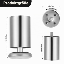 Vortix Set of 4 Stainless Steel Furniture Feet, Adjustable Furniture Feet, for Sofa Foot, Bathroom Furniture Feet, Bed Feet & Table Feet (Metal Colour, 8 cm)