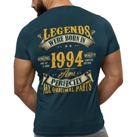 30th Birthday Shirt for Men, Legends were Born in 1995, Vintage 30 Years Old Tee T Shirt Tee, Left Chest & Full Back Print Navy Heather Large