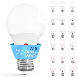 Sunco 18 Pack Dusk to Dawn LED Outdoor Light Bulb A19, Photocell Automatic for Exterior Lighting, 800 LM, 9W (60W Eqv.), 2700K Soft White, Auto On/Off Sensor, IP65 Rated UL.