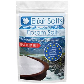 Elixir Salts | 100% Pure Organic FCC Food Epsom Salts in a re-sealable Pouch Various Sizes 250g-6.25kg | Luxury Spa Bathing | 250g + 25% Free (313g)