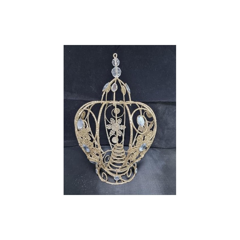 Crown Shaped Christmas Tree Topper, 30x20cm Champagne Gold Metal filigree,