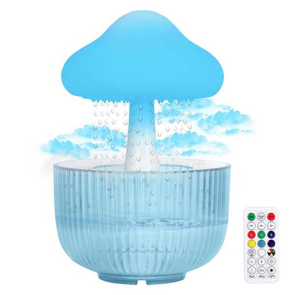 2024 New Rain Cloud Humidifier Water Drip, Transparent Mushroom Diffuser, 500ml Cloud Humidifier Rain Drop, Rain Cloud Diffuser with 7 Colors, Rain Sounds for Sleeping (JH12)