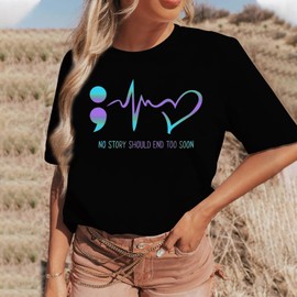 SUWATOIN Women Suicide Awareness Shirts Suicide Prevention Shirt Teal and Purple Ribbon T-Shirts