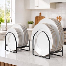 Delamu 4 Pack Plate Organizer for Cabinet Plate Rack Holder Dish Organizer