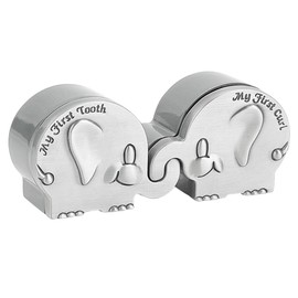 FINGERINSPIRE Set of 2 Memory Boxes First Curl and My First Tooth Antique Silver Storage Boxes with Elephant Teeth Memory Box Set My First Curls Tooth for Babies Christening Shower Gift
