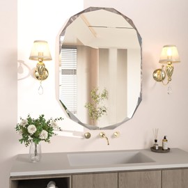 NEUWEABY Bathroom Mirror for Wall, 20" x 28" Vanity Mirror Beveled Edge Frameless Oval Wall Mounted Mirror Bathroom Vanity Mirror, Irregular Beveled Edge for Decor
