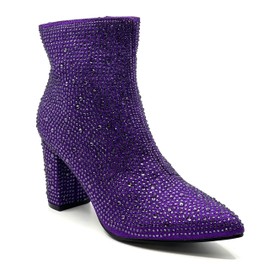 Women Rhinestone Block Chunky Heel Ankle Bootie Iceberg 12 By Forever shoes Purple Size 7.5
