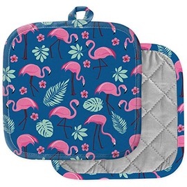 [Pack of 2] Pot Holders for Kitchen, Washable Heat Resistant Pot Holders, Hot Pads, Trivet for Cooking and Baking ( Pink Flamingos )