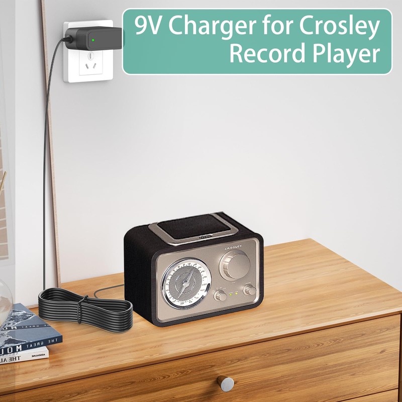Power Cord for Crosley Record Player, 9V AC Adapter Compatible