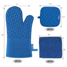 KEGOUU Oven Mitts and Pot Holders 6pcs Set, Kitchen Oven Glove High Heat Resistant 500 Degree Extra Long Oven Mitts and Potholder with Non-Slip Silicone Surface for Cooking (Royal Blue)