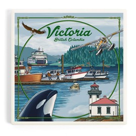 Victoria, British Columbia, Montage (Absorbent Ceramic Coaster, Single, Cork Back, Kitchen Table Decor)