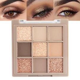 CAKAILA Paleta de Sombras de Ojos de Maquillaje Mate de Oro Rosa de 9 Colores, Negro, Marrón Dorado, Mate, Brillo Desnudo, Brillante, Ahumado, Paleta 