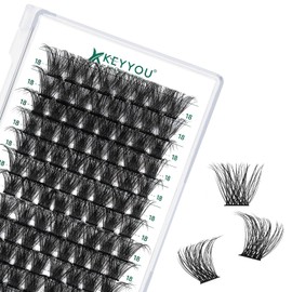 Lash Clusters 96pcs Individual Lashes D Curl 18mm Eyelash Clusters KEYYOU Volume Wispy Lash Extension Soft&Comfortable Easy DIY at Home(Y23,D-18mm)