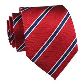 Elfeves Men's Modern Fine Stripe Silm Ties Woven Formal Business Suit Necktie, Red Blue, One Size