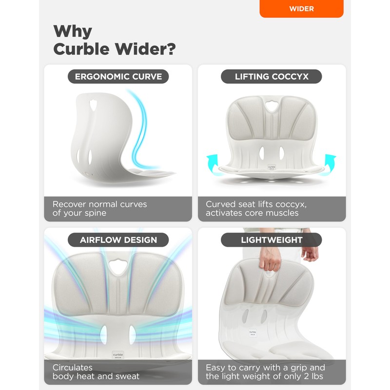 curble Wider 2PACK, Ergonomic Lower Back Chair Support, Lumbar Support