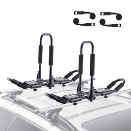 VEVOR Kayak Roof Rack 1 Pair J-Bar, Folding Soft Roof Rack with 4 Pcs Tie Down Straps, Top Mount Tie Down, Carrier for Kayak Surf Board Canoe SUP Ski Board, Mount on Car SUV Truck 2 Kayaks Crossbar