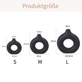 CEMABT Vase for Pampas Grass, Ceramic Vase, Black Doughnut Vase, Round Shape, Modern Vase, Black Matt, Round Vase, Abstraction Flowers Vase for Home Office Decor