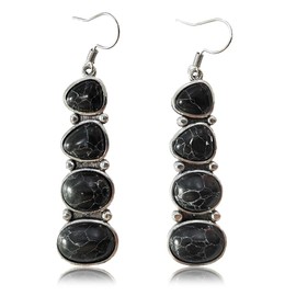 Azusa Sun Geometric Long Earrings Black Turquoise Dangle Earrings Bohemian Retro Western Jewelry Gifts for Women