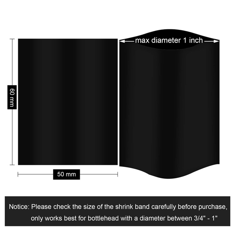 Black Shrink Bands,50x60mm 200 Pieces Black Shrink Wrap for Hot