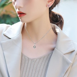 KIMIEVOL Necklaces for Women Rose Motif 1 Carat Cubic Zirconia Necklace Sterling Silver Christmas Valentine Jewelry Gifts(14K Wihte Gold Plated)