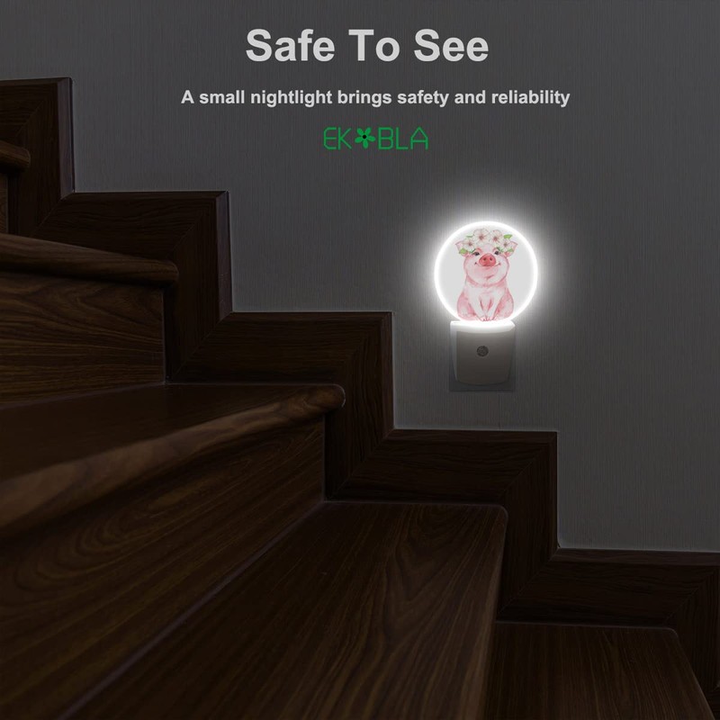 EKOBLA Pig Night Light Floral Wreath Farmhouse Cute Animal Pink