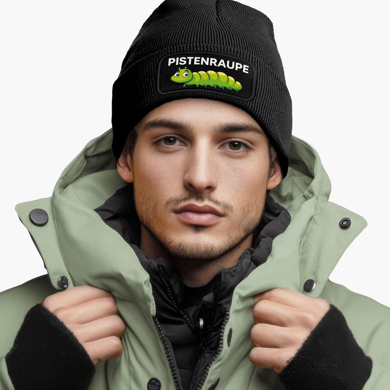 MoonWorks® Men's Beanie with Patch Knitted Hat with Saying Skiing