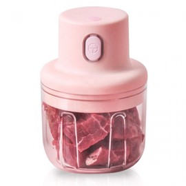 Herzberg, HG03176-PNK, Tritatutto Elettrico Portatile Senza Fili 250ml Rosa, Lama in Acciaio Inossidabile, Motore 45 W, Contenitore per Alimenti, Ricarica Senza Fili, capacità 250 ml