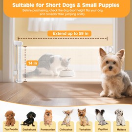 Unidevice Retractable Short Dog Gate - Small Puppy Mesh Safety Pet Gates Doggy Door for Doorways Stairs Kitchen Hallways Indoor, 14" Tall, Extends up to 59" Wide, White