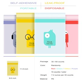 (60count) Disposable Car Vehicle Garbage Bag Portable Car Trash Bag Sticky Leak-Proof Waste Plastic Trash Bags Water-Proof Self-Adhesive Trash Container for Vehicle/Office/Study/Travel (Multicolor)