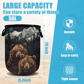 Brown Bear Mountain Laundry Basket, Laundry Hamper Collapsible Oxford Cloth with Handle Clothes Toy Storage Bin for Bathroom Laundry Room Bedroom 15.7 X 20 Inch