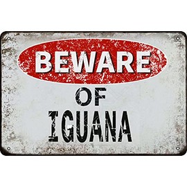 Beware of Iguana vintage Metal Tin Sign Retro Funny Tin Sign For Wall Decor—8" x 12"—Iguana