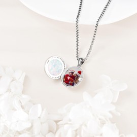 YAFEINI Silver Locket Chain Opal Locket Sterling Silver Photo Necklace Opal Memorial Jewellery Gifts for Women, Mothers and Wives, Sterling Silver, Opal