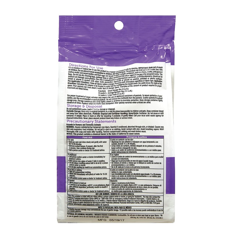 Enoz Moth-Tek Packets, Kills Clothes Moths and Carpet Beetles, Resealable