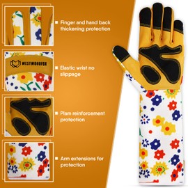 WESTWOOD FOX Leather Gardening Gloves Long Forearm Protection Sleeves Thorn Proof Work Gloves Rose Pruning Garden Safety Breathable Durable Thick Palm Gauntlet Gift for Men and Women (Yellow, S)
