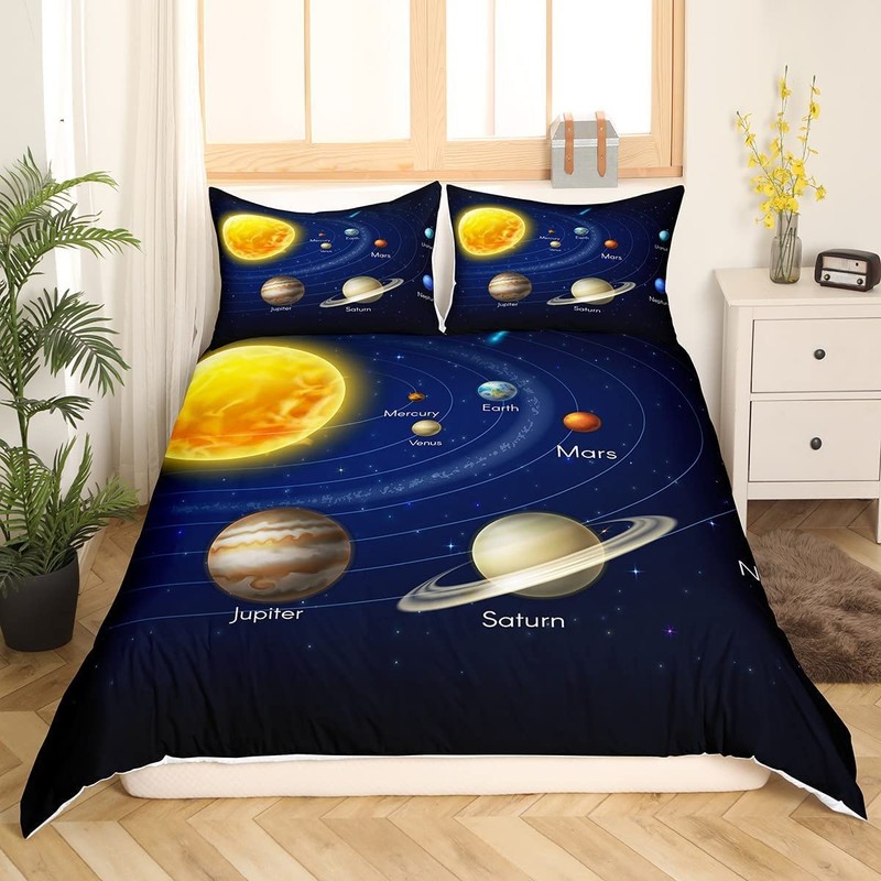 Loussiesd Planet Solar System Bedding Set Galaxy Space Duvet Cover