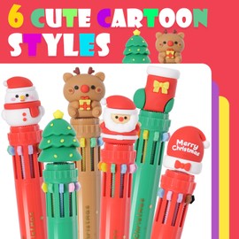 Heliar Cute Cartoon Christmas Multicolor Ballpoint Pen 0.7 mm, 10-in-1 Colored Pens Fine Point Retractable Ballpoint Pens for Office School Students Kids Christmas Birthday Gift, 6 Pack