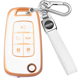 XIYANG TRADE for Chevy Key Fob Cover with Keychain, Soft TPU Key Case Shell Full Protection for Camaro Cruze Equinox Malibu Impala Spark Sonic GMC Buick Terrain Encore Allure Regal (White)