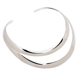 Jerollin Two-layers Stainless Steel Silver Statement Open Choker Bib Necklace Silver