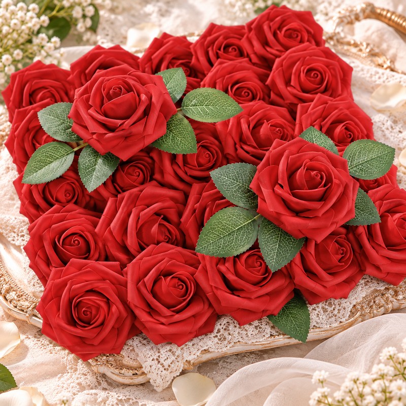 25-Piece Artificial Rose Flowers for DIY Arrangements – Stemmed Faux