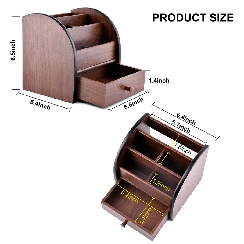 Siveit Wooden Desktop Organizer with Drawer, Multifunctional Office Supply Storage