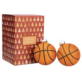 Every Day is Christmas Glass Blown Ornaments Cute Hand Made Figurines Tree Decoration, Set of 2 Basketball