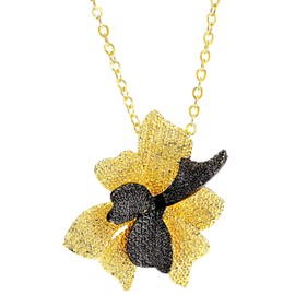 Flower Gold & Black Necklace,18K Yellow Gold/Black Gun Plating, 38-45cm Chain, Included Gift Pouch